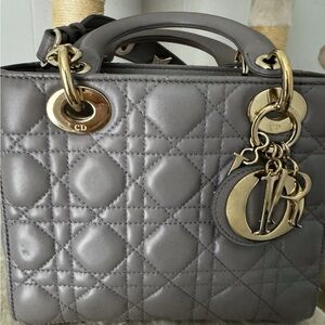 Dior Gray Quilted Crossbody Bag with Gold Accents